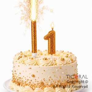 SET BENGALA Y VELA NUMERAL NUMERO 1 CON GIBRE ORO